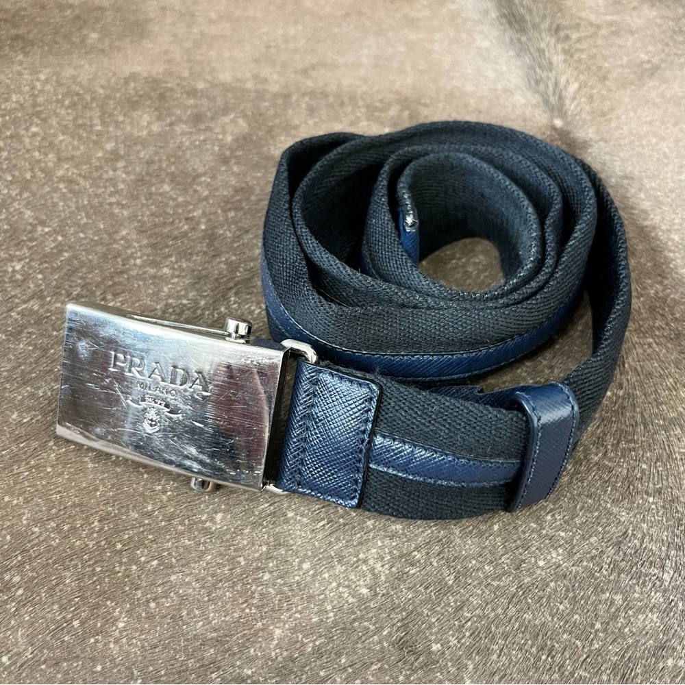 Prada Color Block Saffiano Logo Slide Buckle Belt - Picture 1 of 9